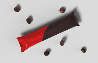 Coffee sachet mockup 3d render model for product packaging design
