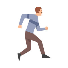 Fototapeta na wymiar Joyful Running Man Dressed in Casual Clothes Cartoon Style Vector Illustration