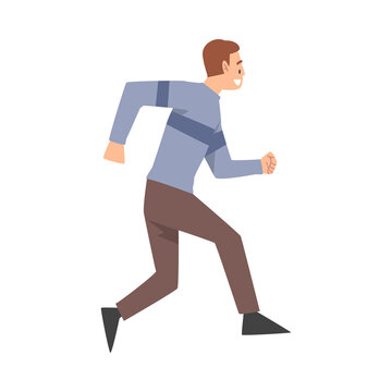 Joyful Running Man Dressed in Casual Clothes Cartoon Style Vector Illustration