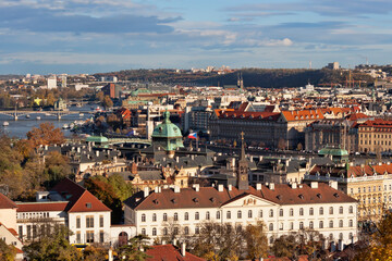 Fototapeta na wymiar View of autumn Prague from the Prague Castle