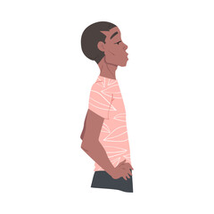 Side View of Young African American Man Dressed in Casual Clothes Cartoon Style Vector Illustration