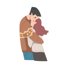 Romantic Couple in Love Hugging Cartoon Style Vector Illustration