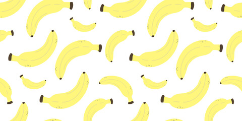 Fototapeta na wymiar Seamless background with fruits. Vector illustration. Suitable for fabric, wallpaper, kitchen design. Banana in cartoon style