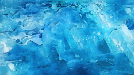 Abstract blue watercolor. Ice texture background, acrylic painting. Shades of blue. Background for packaging, ceramic tiles, decor, textiles, postcards.