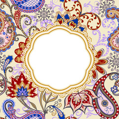Abstract vintage pattern with decorative flowers, leaves and Paisley pattern in Oriental style.
