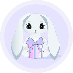 Cute rabbit with a gift. Children's vector illustration