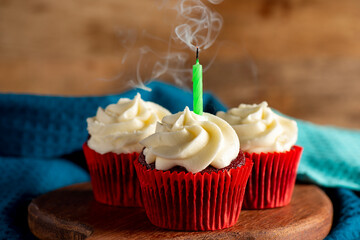 Red velvet cupcakes, dessert background.