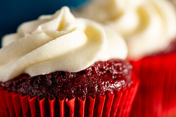 Red velvet cupcakes, dessert background.