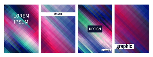 Set of stylish abstract background. Multicolor horizontal motion templates. Glitch blurred backgrounds. For design, advertising banner, cover etc