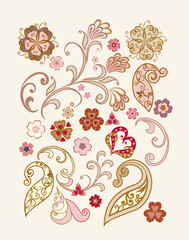 Vector decorative design Paisley, floral elements.