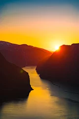 Tuinposter Fjord landscape at sunset, Norway © Voyagerix