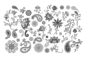 Vector decorative design Paisley, floral elements. - 390311209