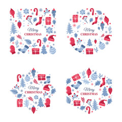 Christmas background or frame collection, forming winter elements 