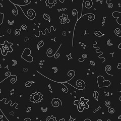 Pattern vector seamless with abstract hand-drawn elements on black background