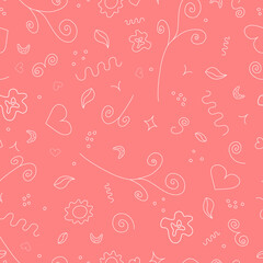 Pattern vector seamless with black line abstract elements on pink background for girls