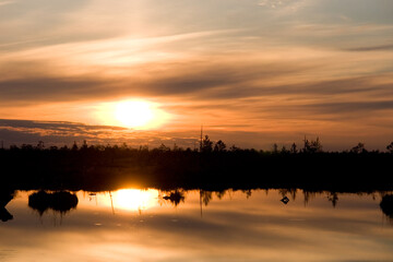 Lake in the forest at sunset