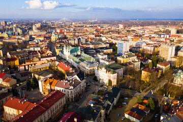 Obraz premium View from drone of modern Rzeszow cityscape in sunny spring day, Poland..