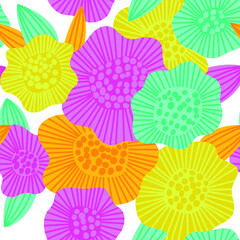 Seamless pattern with big colored flowers. Vector bright floral illustration for fabric, wallpapers, wrapping paper and textile