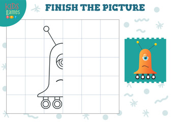 Copy picture vector illustration. Complete and coloring game for preschool and school kids