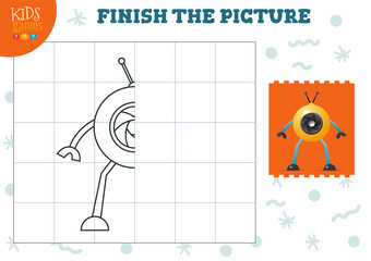 Copy picture vector illustration. Complete and coloring game for preschool and school kids