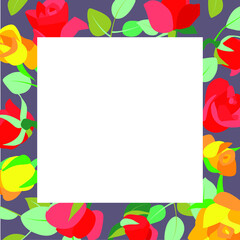 Vector floral frame with flowers. Doodle roses. Template for photo, postcard