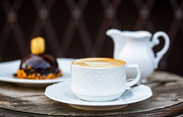 Cappuccino in a cup, hot latte, delicious coffee. Coffe time. Coffee drink