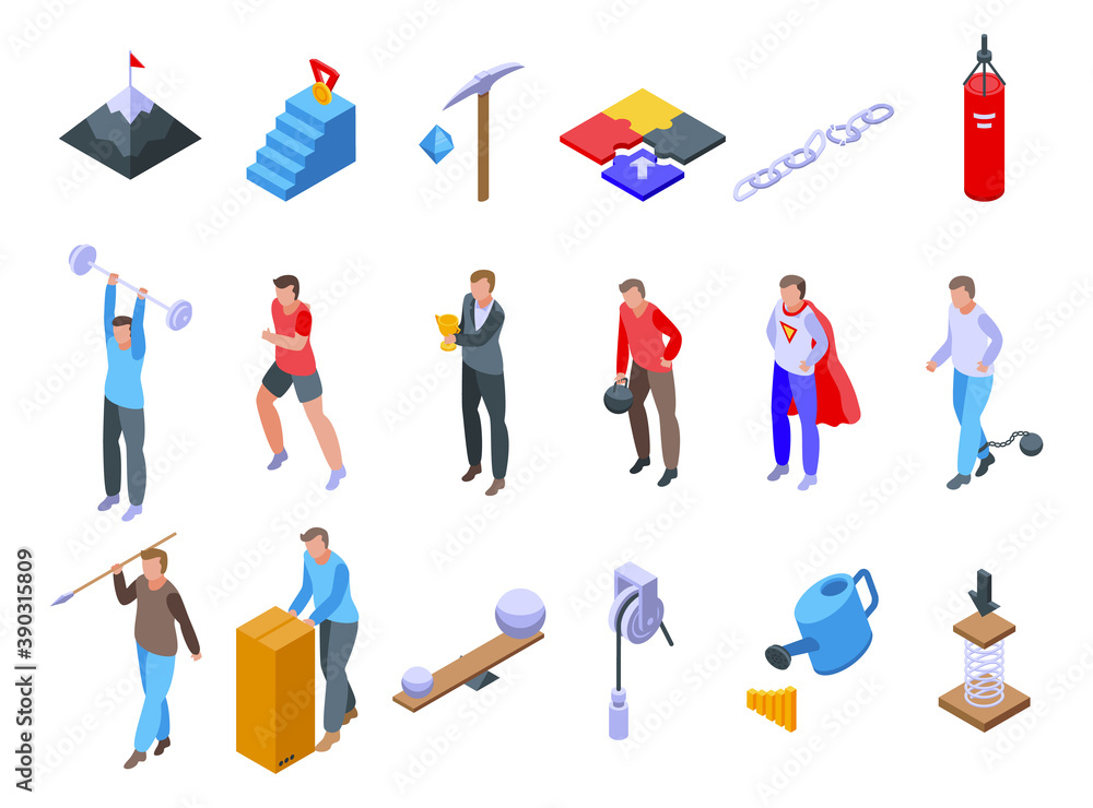 Poster effort icons set. isometric set of effort vector icons for web design isolated on white background