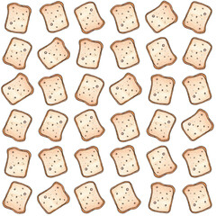 seamless pattern with pieces of bread on a white background painted with watercolor