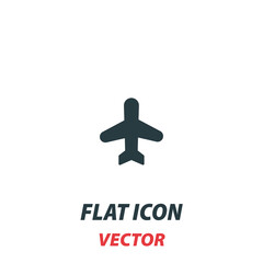 Plane icon in a flat style. Vector illustration pictogram on white background. Isolated symbol suitable for mobile concept, web apps, infographics, interface and apps design