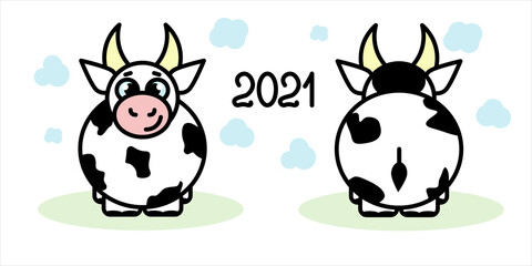 Year of the bull 2021, isolated cow in minimal style cow turned away.