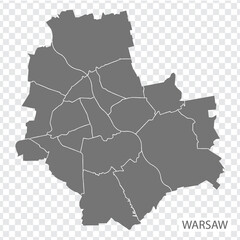 High Quality map of Warsaw is a capital  Poland, with borders of the districts. Map of Warsaw for your web site design, app, UI. EPS10.