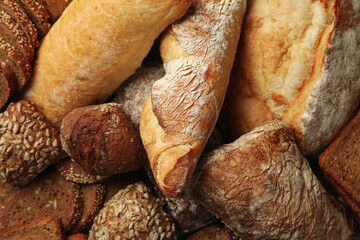 Different bread on whole background, close up