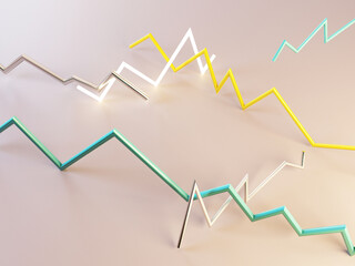 3d abstract geometrical zigzag shapes in bright colors. Modern background design, rendering