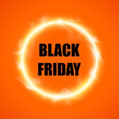 Black Friday Sale round label. Promotional marketing discount event. Realistic circle luminous smoke. Design element for sale banners, posters, cards. Vector ad illustration