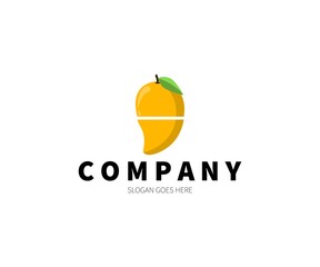 Mango fruit logo. Slice Mango cut in half vector design.