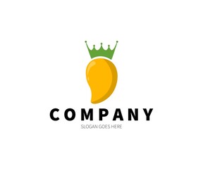 Mango Fruit with Crown Logo Concept. Vector Design Illustration. Symbol and Icon Vector Template.