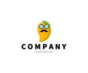 Incognito Mango wearing mustache and glasses, Logo Concept. Vector Design Illustration. Symbol and Icon Vector Template.