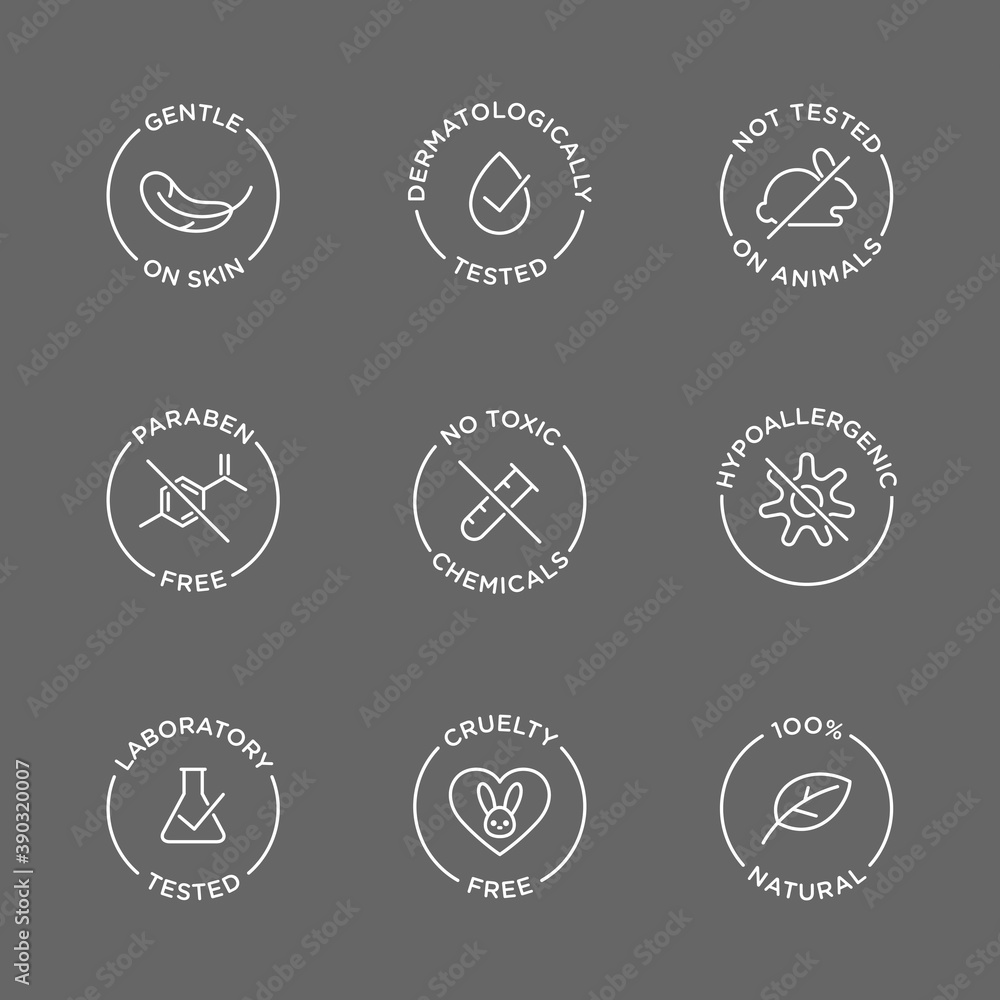 Wall mural Cosmetics round isolated product vector icon set, round badge line art style illustration.