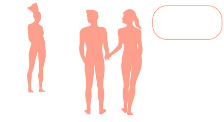 Young people holding hands, students or workers. Concept girl jealous of a guy for treason. Flat vector set illustration. Isolated characters on a white background. Copy space for text and your design