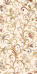 Abstract vintage pattern with decorative flowers, leaves and Paisley pattern in Oriental style.