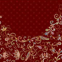 Abstract vintage pattern with decorative flowers, leaves and Paisley pattern in Oriental style.