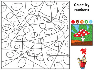 Maple leaf. Color by numbers. Coloring book. Educational puzzle game for children. Cartoon vector illustration