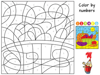 Harvest. Color by numbers. Coloring book. Educational puzzle game for children. Cartoon vector illustration