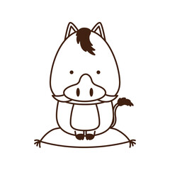 年賀状に使える干支（亥）が座布団に座っている白黒のイラスト