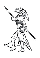egypt horus god holding spear javelin engraving
