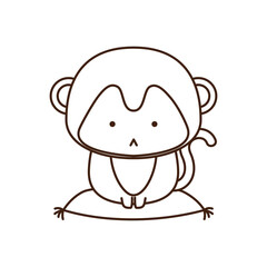 年賀状に使える干支（申）が座布団に座っている白黒のイラスト