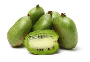 mini kiwi baby fruit (actinidia arguta) on white background 