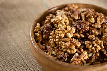 fresh and organic walnuts on plate