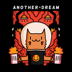 cat character wearing astronaut helmet and holding glass of beer, illustration with hipster style. Vector graphics for t-shirt prints and other uses.