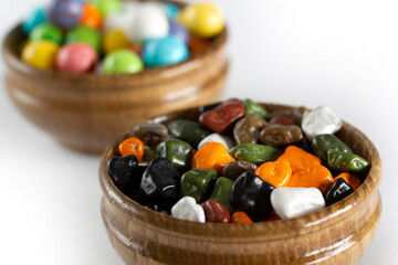 multicolor sugar coated chocolates background
